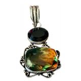 Vintage Sterling Silver Elabaite Pendant with Multi-Color Gem