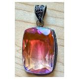 Sterling Silver Pink Gradient Pendant with Ornate Bail