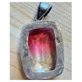 Sterling Silver Pink Gradient Pendant with Ornate Bail