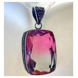 Sterling Silver Pink Gradient Pendant with Ornate Bail