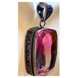 Sterling Silver Pink Gradient Pendant with Ornate Bail