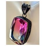 Sterling Silver Pink Gradient Pendant with Ornate Bail