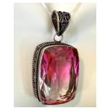 Sterling Silver Pink Gradient Pendant with Ornate Bail