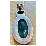 Sterling Silver Moss Agate Pendant with Green Gem