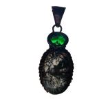 Sterling Silver Moss Agate Pendant with Green Gem