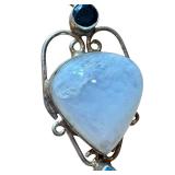 Rainbow Moonstone Pendant with Blue Gemstones
