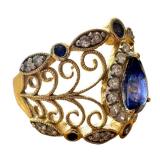 14k Gold Tanzanite and Diamond Ring