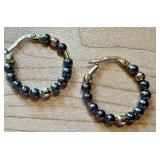 14k Gold Hoop Earrings with Hematite Beads