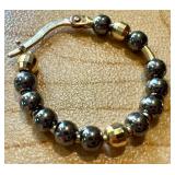 14k Gold Hoop Earrings with Hematite Beads