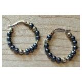 14k Gold Hoop Earrings with Hematite Beads