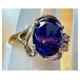 Elegant Silver Ring with Large Gemstone and Accent Stones