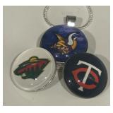 Minnesota Twins Baseball, Vikings Football and Wild Hockey Sterling Silver Snap Necklace