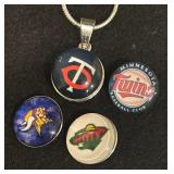 Minnesota Twins Baseball, Wold Hockey and Vikings Football Sterling Silver Snap Necklace
