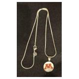 University of Minnesota Sterling Silver Snap Necklace