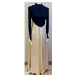 Vintage Saks Fifth Avenue Blue and Cream Formal Dress - Size 8
