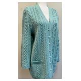 Escada - Margaretha Ley Sea Foam Green Wool & Pearl Button Up Sweater - Size 40