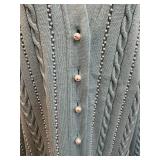 Escada - Margaretha Ley Sea Foam Green Wool & Pearl Button Up Sweater - Size 40