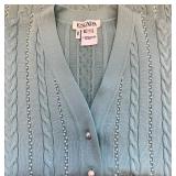 Escada - Margaretha Ley Sea Foam Green Wool & Pearl Button Up Sweater - Size 40