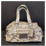 Coach Poppy Silver Canvas and Leather Handbag