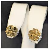 Tory Burch Gold Tone Logo Earrings