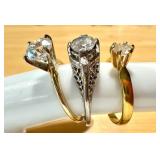 Set of 3 Elegant Diamond Simulant Rings in 14 Gold & Silver Plate Settings