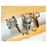 Set of 3 Elegant Diamond Simulant Rings in 14 Gold & Silver Plate Settings
