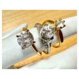 Set of 3 Elegant Diamond Simulant Rings in 14 Gold & Silver Plate Settings