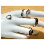 Set of 5 Sterling Silver Rings with Various Designs and Gemstones