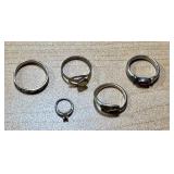 Set of 5 Sterling Silver Rings with Various Designs and Gemstones