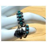 Set of 3 Vintage Sterling Silver Rings with Turquoise and Onyx Stones