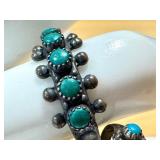 Set of 3 Vintage Sterling Silver Rings with Turquoise and Onyx Stones