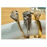 Set of 3 Elegant Diamond Simulant Rings in 14 Gold & Silver Plate Settings