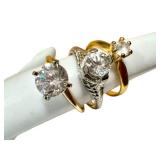 Set of 3 Elegant Diamond Simulant Rings in 14 Gold & Silver Plate Settings
