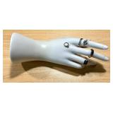 Set of 5 Sterling Silver Rings with Various Designs and Gemstones