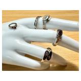Set of 5 Sterling Silver Rings with Various Designs and Gemstones
