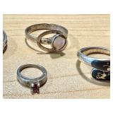 Set of 5 Sterling Silver Rings with Various Designs and Gemstones