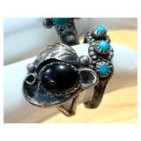Set of 3 Vintage Sterling Silver Rings with Turquoise and Onyx Stones