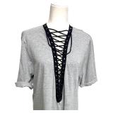 Emma & Sam Lace-Up Grey Short Sleeve Top Size S- NWT