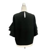 Zara Woman Black Ruffle Sleeve Blouse Size M