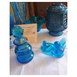 Lot of Blue Glass Vases, Carnival Glass & Blue Birds