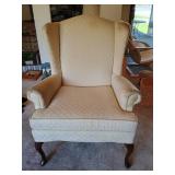 Cream Upholstered High- Back Chair