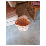 Peach Upholstered Chair w/ Stool & Basket