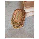 Peach Upholstered Chair w/ Stool & Basket