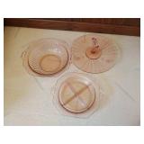 Three Pieces Pink Depression Glass Platters