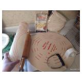Pastry Lot: Pie Pans, Pins, Pastry Board & Cloth, Etc