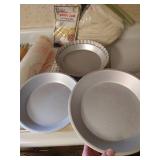 Pastry Lot: Pie Pans, Pins, Pastry Board & Cloth, Etc