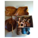 Monkey-Pod Wooden Bowls; Carved Wooden Napkin Rings