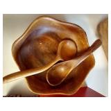 Monkey-Pod Wooden Bowls; Carved Wooden Napkin Rings