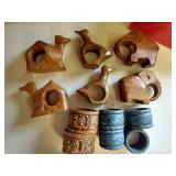 Monkey-Pod Wooden Bowls; Carved Wooden Napkin Rings
