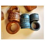 Monkey-Pod Wooden Bowls; Carved Wooden Napkin Rings